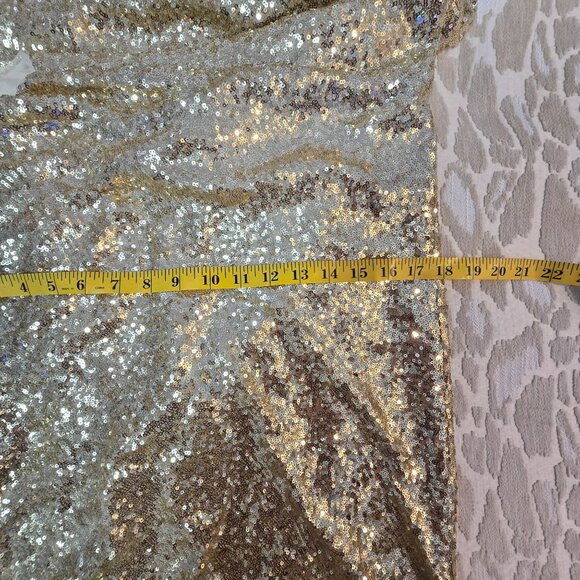 BCBGMAXAZRIA Gold Sequin One-Shoulder Mini Dress Draped Detailing Side Cutout XL - Picture 14 of 16